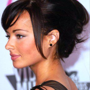 Ashley Rickards Messy Updo Hairstyle With Side Bangs