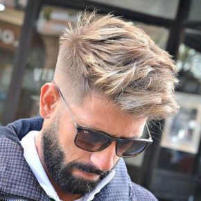 Blonde Messy Quiff Fade with Beard