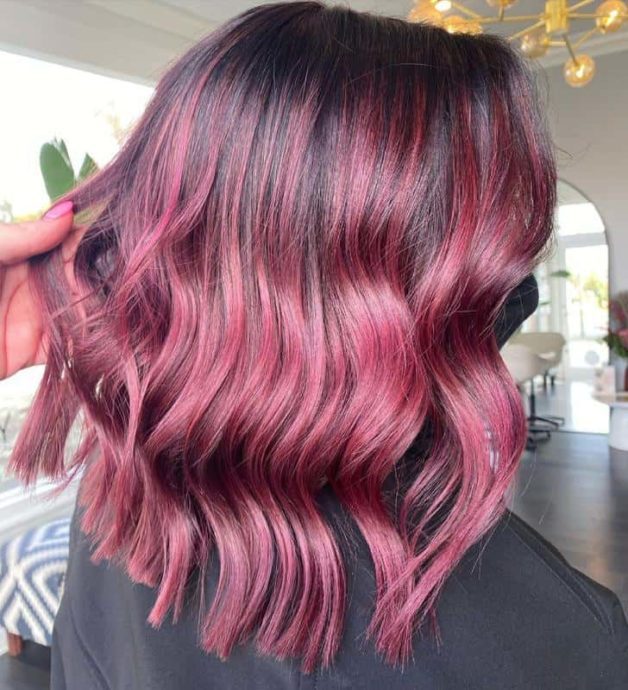 Cute Fun and Outgoing Magenta Red on Medium Hair