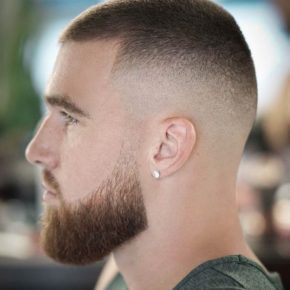 High Fade Crew Cut with Full Beard