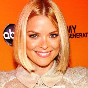 Jaime King Short Sleek Center Parted Bob Hairstyle