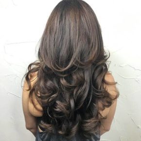 Layered Brunette Hair with Curled Ends