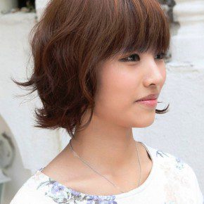 Layered Short Brown Bob Hairstyle With Bangs