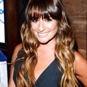 Lea Michele Long Brown Wavy Hairstyle With Bangs