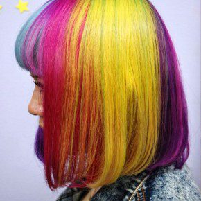 Left Side View Of Asian Short Rainbow Bob Hairstyle