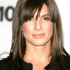 Medium Straight Hairstyle With Side Swept Bangs