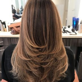 Mid-Back Brown U-Cut with Swoopy Layers