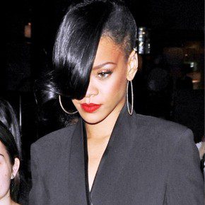 Rihanna Black Bun With Long Bangs