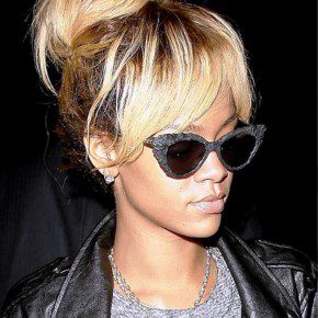 Rihanna High Bun Updo Hairstyle