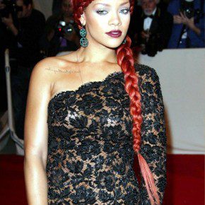 Rihanna Long Braided Red Hairstyle