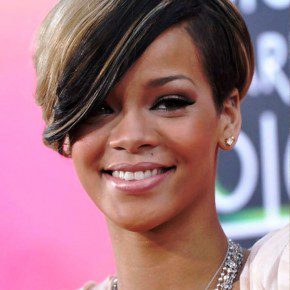 Rihanna Short Haircut With Side Swept Bangs