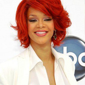 Rihanna Short Red Curly Bob Hairstyle