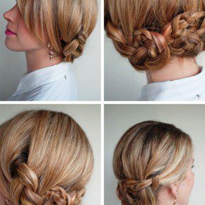 Romantic Twisted Braided Updo With Bangs