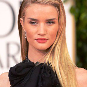 Rosie Huntington Whiteley Deep Side Parted Long Blonde Hairstyle 2013