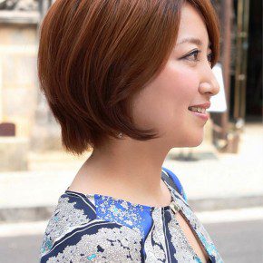 Side View Of Short Auburn Bob Hairstyle