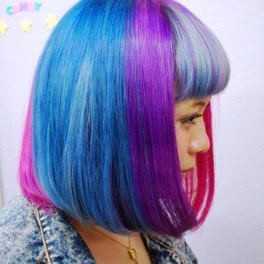 Side View Of Short Rainbow Bob Hairstyle