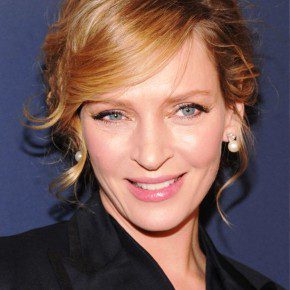 Uma Thurman Sweet Bobby Pinned Updo With Side Swept Bangs