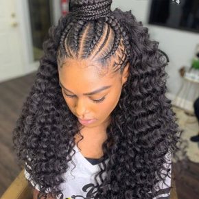 half braided half down black hairstyles