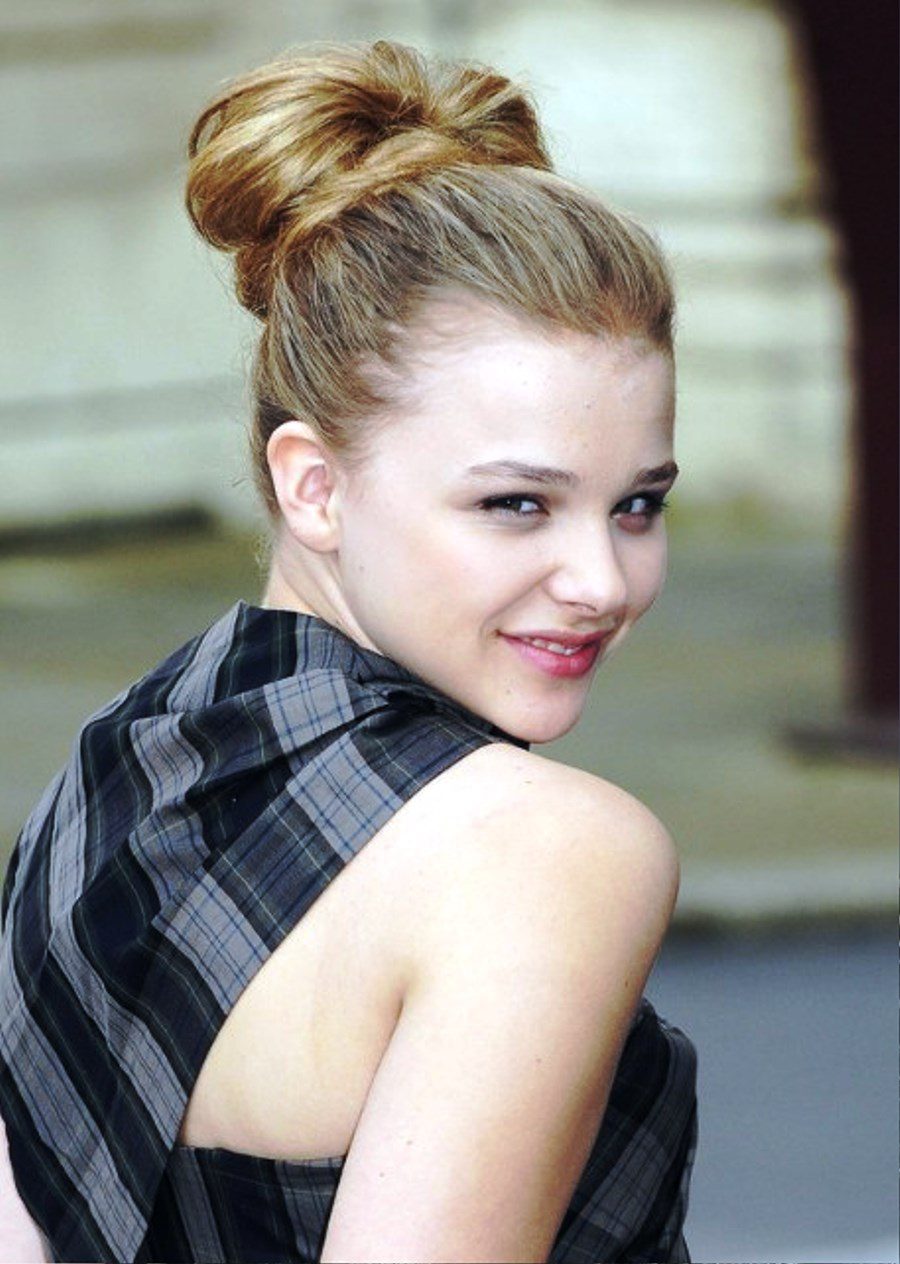 Pictures of Chloe Moretz Casual Easy Bun Updo Hairstyles